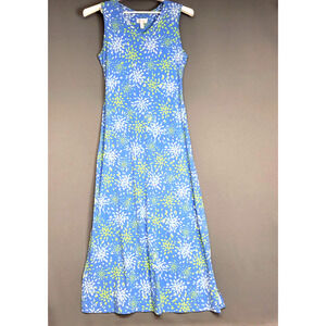Denim & Co Dress Womens XS Blue Floral Sleeveless Maxi Summer Casual Stretch Tie